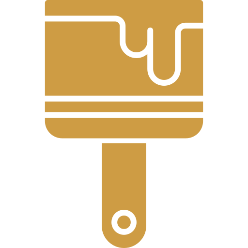 Icon of a paintbrush with paint dripping from the bristles, shown in a gold or yellow color on a transparent background.