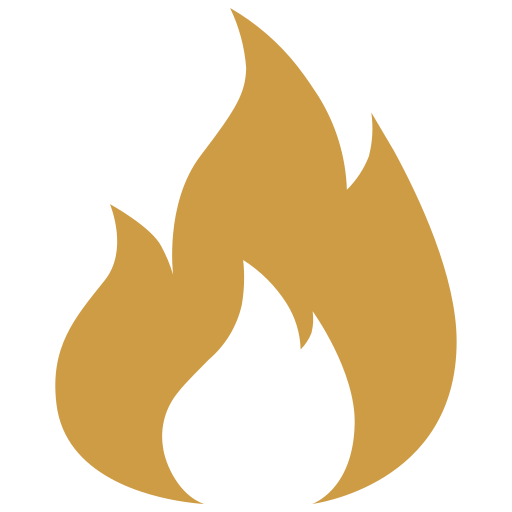 A simple, stylized gold flame icon on a transparent background.
