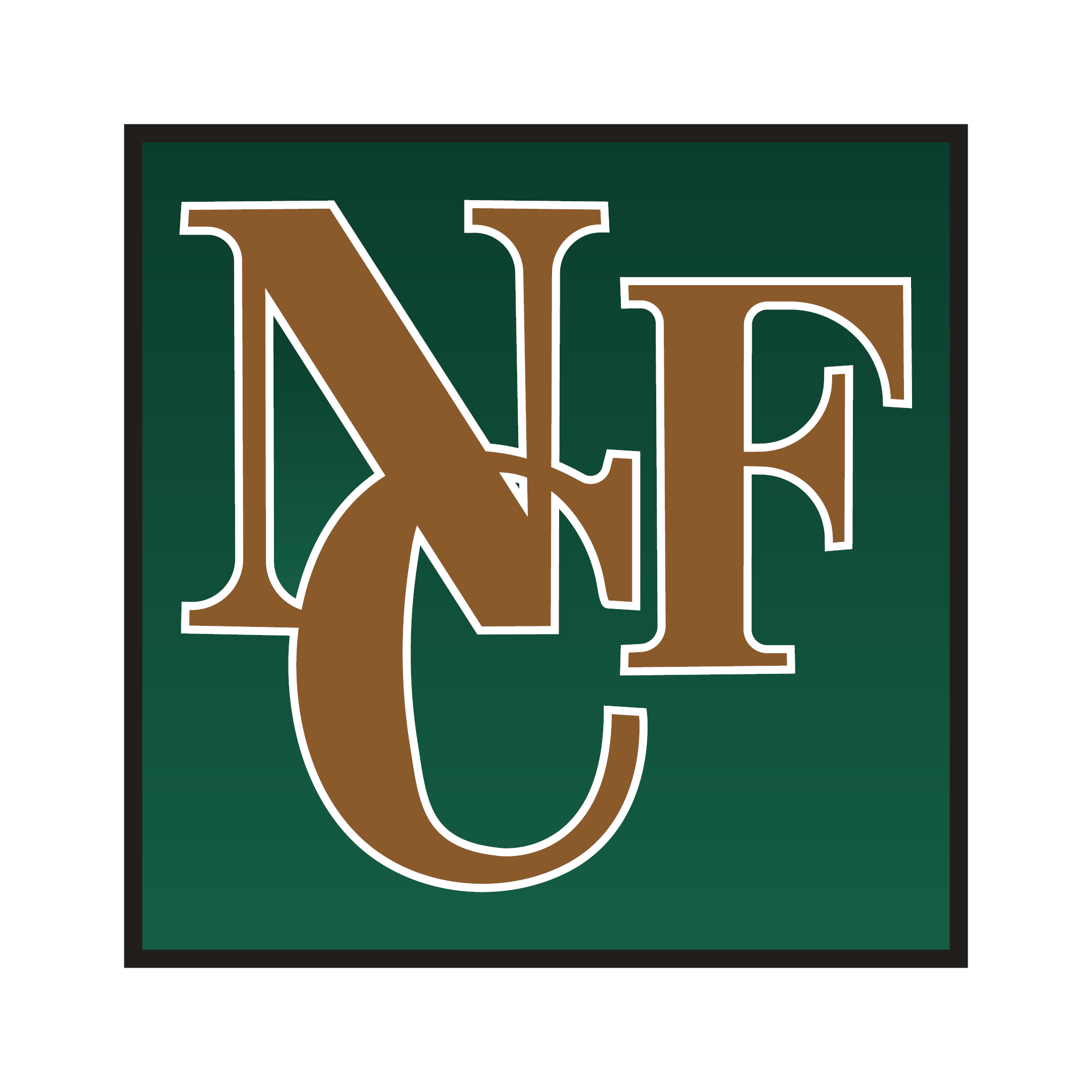 Logo with overlapping gold letters "N", "C", and "F" on a dark green gradient background, all within a black-bordered square.