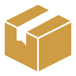 A simple illustration of a closed cardboard box sealed with white tape, shown in a three-quarter view.
